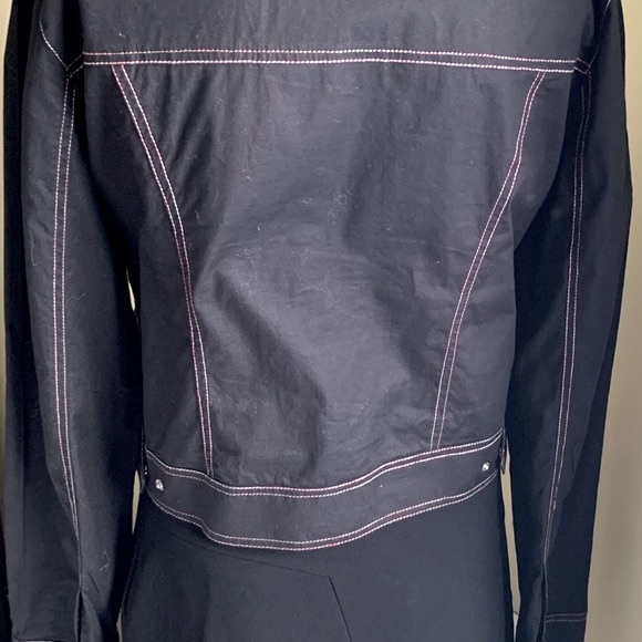 Black Cotton Collared Short Blazer Jacket colorful Jeweled beadings Rhinestones - Picture 3 of 16